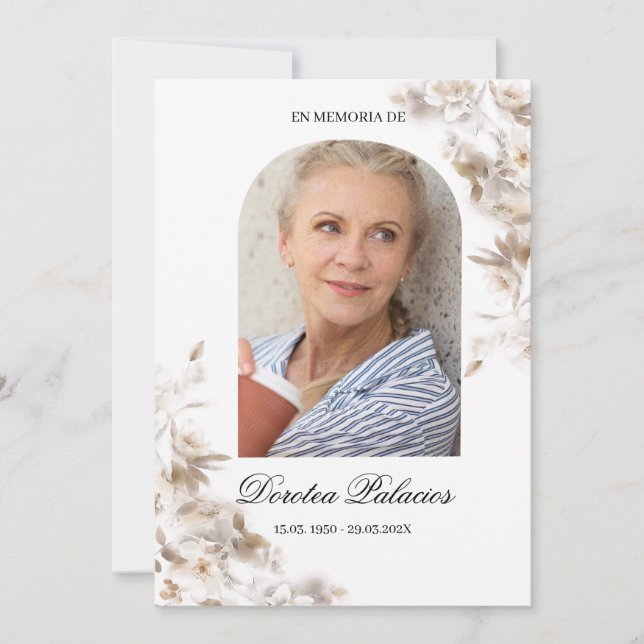Invitación a español de lirio blanco obituario (Anverso)