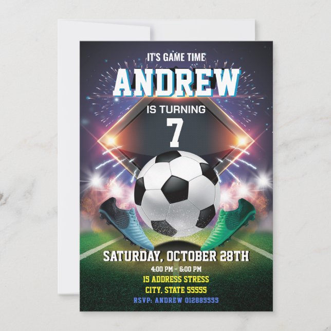 Invitación a estrenar por cumpleaños de fútbol per (Anverso)