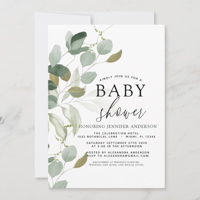 Invitación a Eucalyptus de Baby Shower Greenery (Anverso)