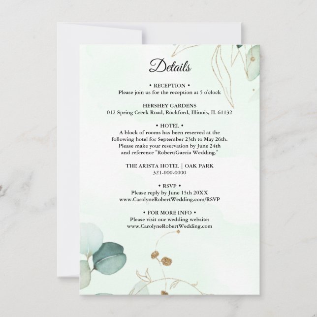 Invitación a Eucalyptus Greenery Boda Detalles (Anverso)