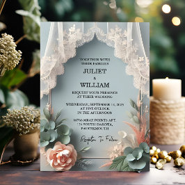 Invitación A Eucalyptus Lace Tulle Pastel Dusty Blue Boda