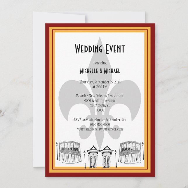 Invitación a evento de Boda de Nueva Orleans (maro (Anverso)