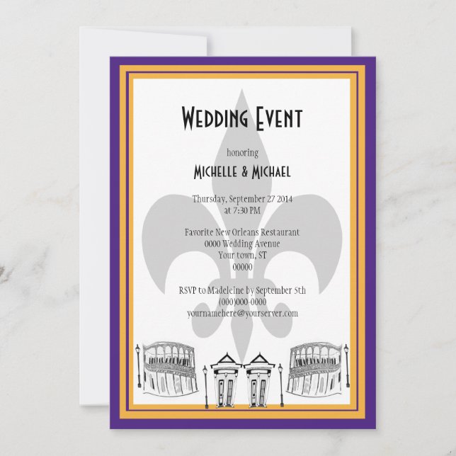 Invitación a evento de Boda de Nueva Orleans (púrp (Anverso)