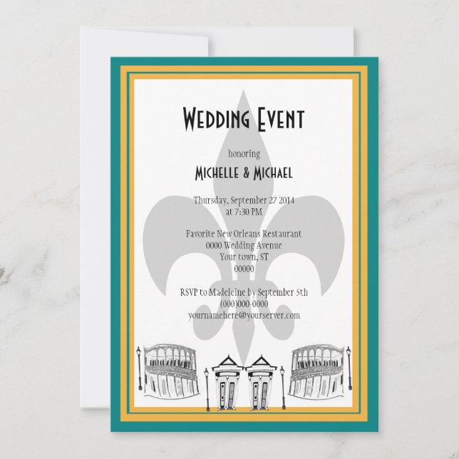 Invitación a evento de Boda de Nueva Orleans (verd (Anverso)