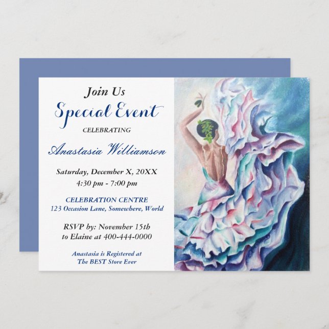 INVITACIÓN A EVENTO DE FIESTA DE BAILE FLAMENCO (Anverso / Reverso)