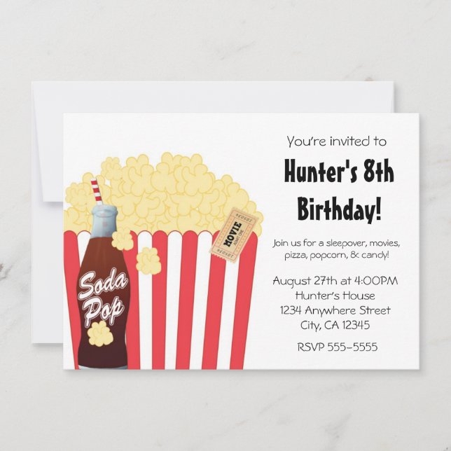 Invitación a Evento de Fiesta de Cine con Palomita (Anverso)