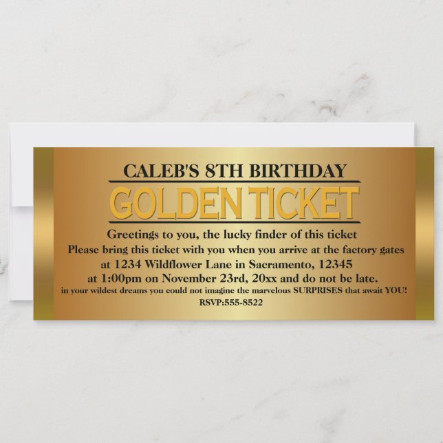 Invitación a evento de fiesta de cumpleaños GOLDEN (Anverso)