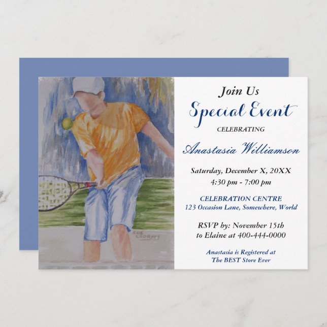 INVITACIÓN A EVENTO DE FIESTA DE TENIS (Anverso / Reverso)