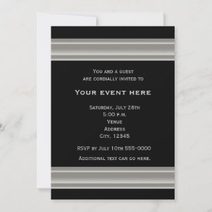 Invitación a evento de fiesta elegante negro y pla
