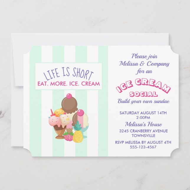 Invitación a evento de Fiesta social Ice Cream (Anverso)