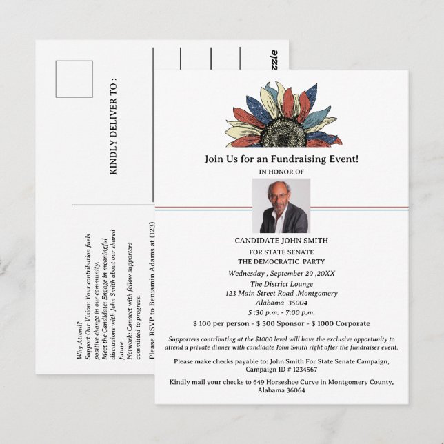 Invitación a Evento de Recaudación de Fondos para  (Anverso / Reverso)