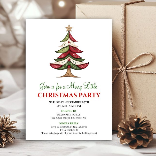 Invitación a evento invernal de árbol de Navidad c (Cozy whimsical Christmas tree winter event invite)