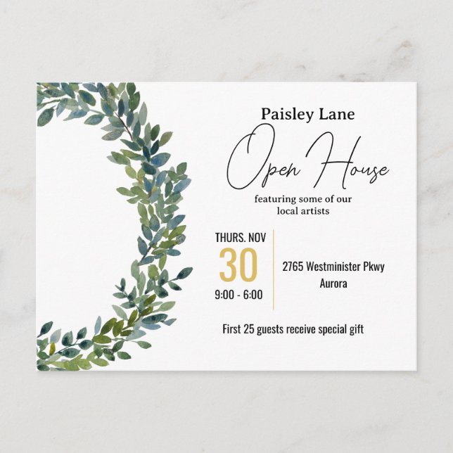 Invitación a eventos para la casa abierta u otro (Anverso)