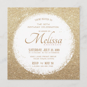 Invitación a Faux Purpurina Gold y White Birthday