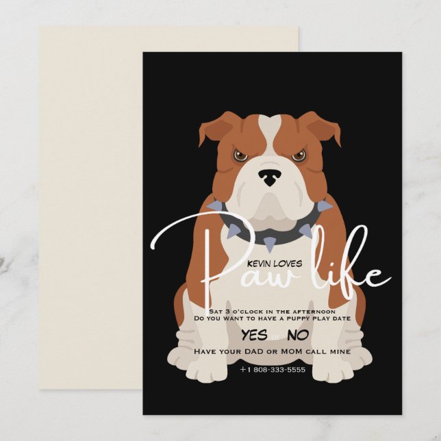 invitación a fecha de bulldog (Anverso / Reverso)
