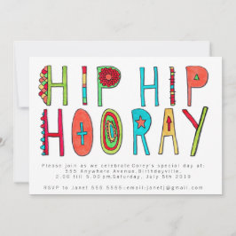 Invitación a feliz fiesta de cumpleaños de Hip Hip