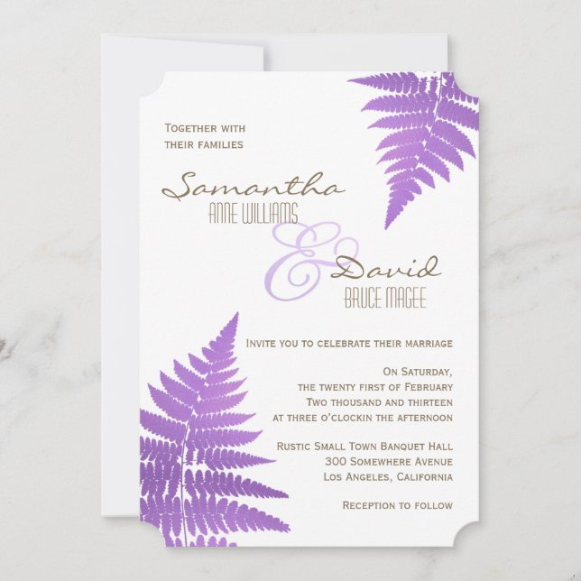Invitación a Fern Boda de Purple Woodland (Anverso)