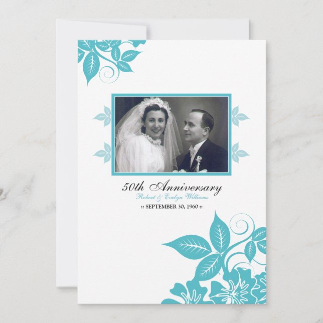 Invitación a Fiesta Aniversario de Flores (aqua) (Anverso)