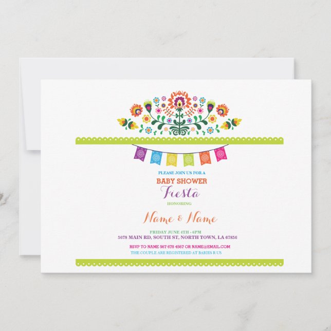 Invitación a Fiesta Baby Shower floral mexicana Mé (Anverso)