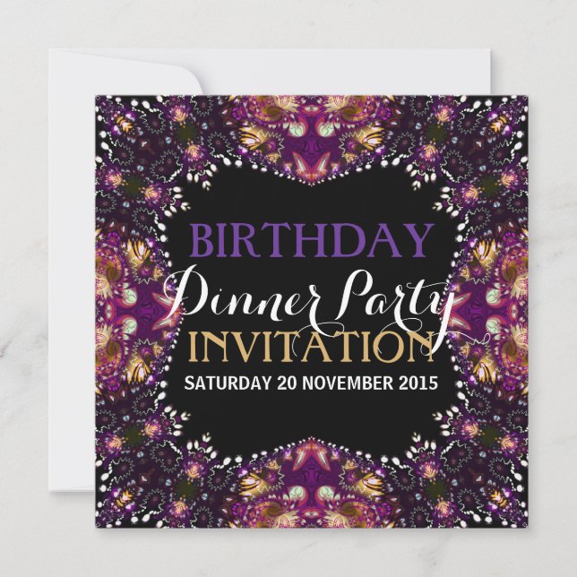 Invitación a Fiesta bohemia de cumpleaños Purple B (Anverso)