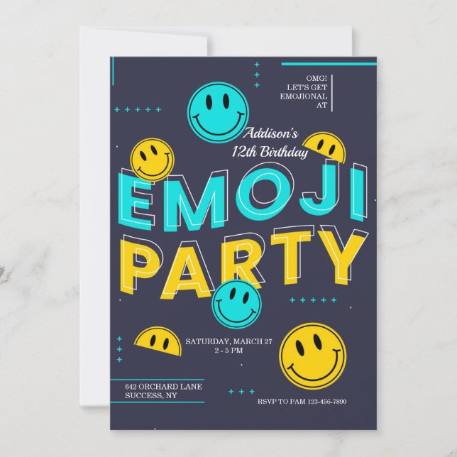 Invitación a fiesta con emojis (Anverso)