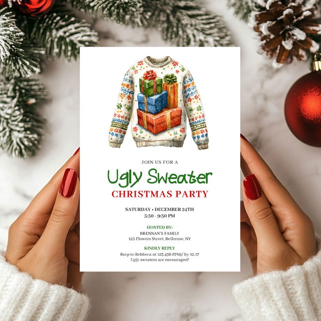 Invitación a fiesta con suéter feo divertido festi (Festive funny ugly sweater party invitation

)