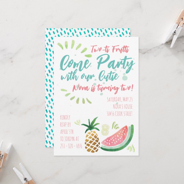 Invitación a Fiesta con tema de fruta - Cumpleaños (Anverso/Reverso In Situ)