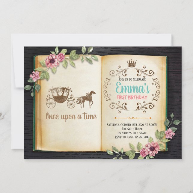 invitación a fiesta con tema de libro antiguo (Anverso)