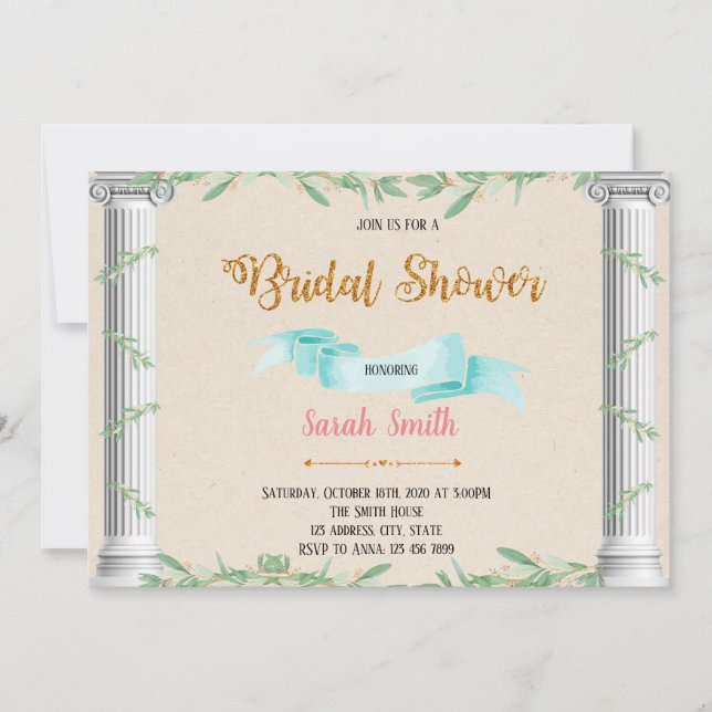 invitación a fiesta con tema griego rústico (Anverso)