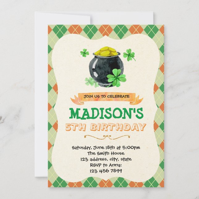 invitación a fiesta con tema irlandés (Anverso)