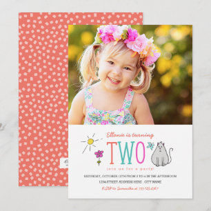 Invitación a Fiesta de 2º cumpleaños con Doodles d