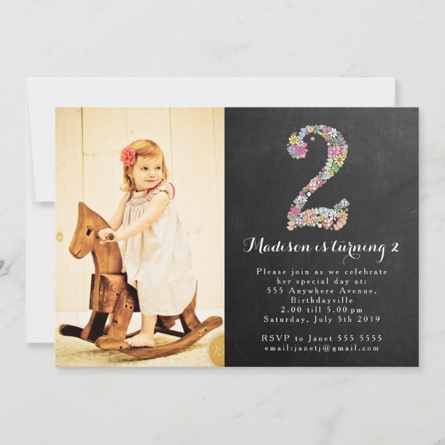 Invitación a Fiesta de 2º cumpleaños de Chicas de  (Anverso)