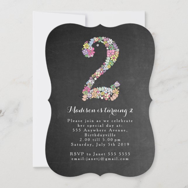 Invitación a Fiesta de 2º cumpleaños de Chicas de  (Anverso)