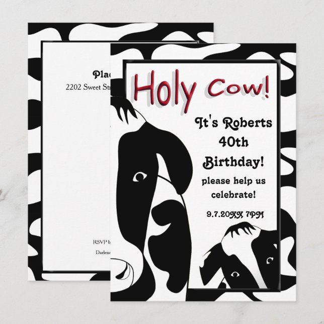 Invitación a Fiesta de 40 cumpleaños de vaca sagra (Anverso / Reverso)