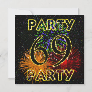 Invitación a fiesta de 69 años con fuegos artifici