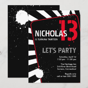 Invitación a fiesta de adolescente   Negro, blanco