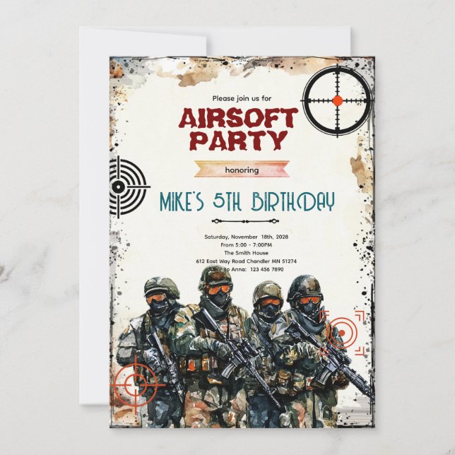 Invitación a fiesta de Airsoft (Anverso)