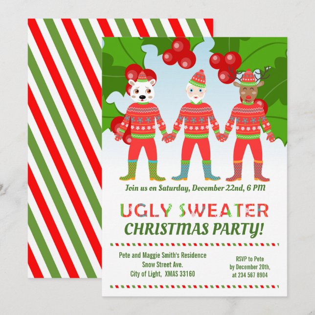  Invitación a fiesta de amigos Navidades suecos fe (Anverso / Reverso)