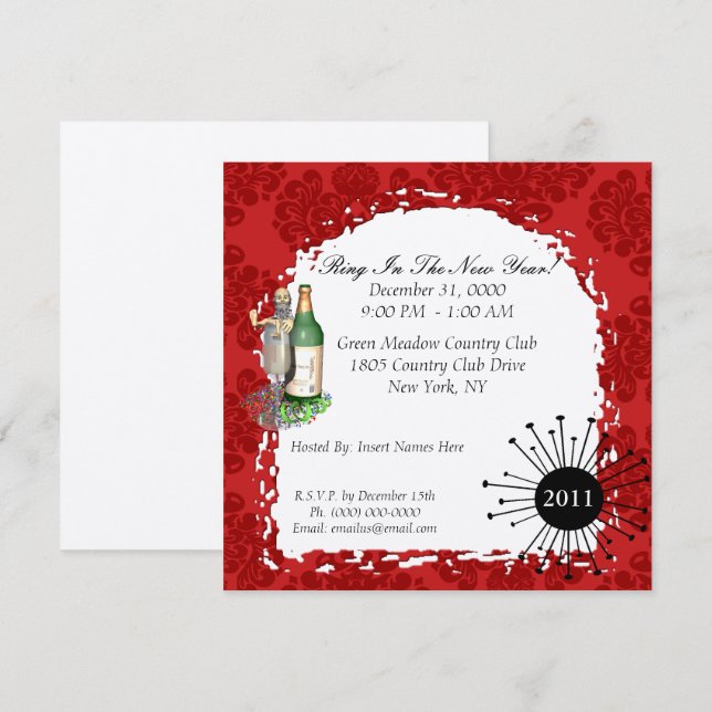Invitación a fiesta de Año Nuevo (Anverso / Reverso)