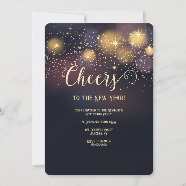 Invitación a fiesta de Año Nuevo brillante en Star (Anverso)