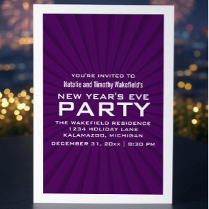 Invitación a Fiesta de Año Nuevo con rayas moradas