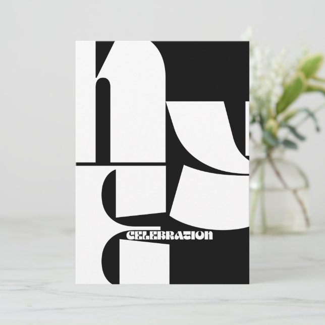 Invitación a fiesta de Año Nuevo de Black & White  (Anverso de pie)