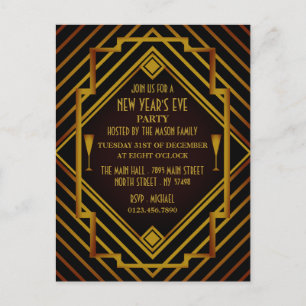 Invitación a fiesta de Año Nuevo de Gatsby Gold de