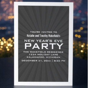 Invitación a Fiesta de Año Nuevo de gris Starburst