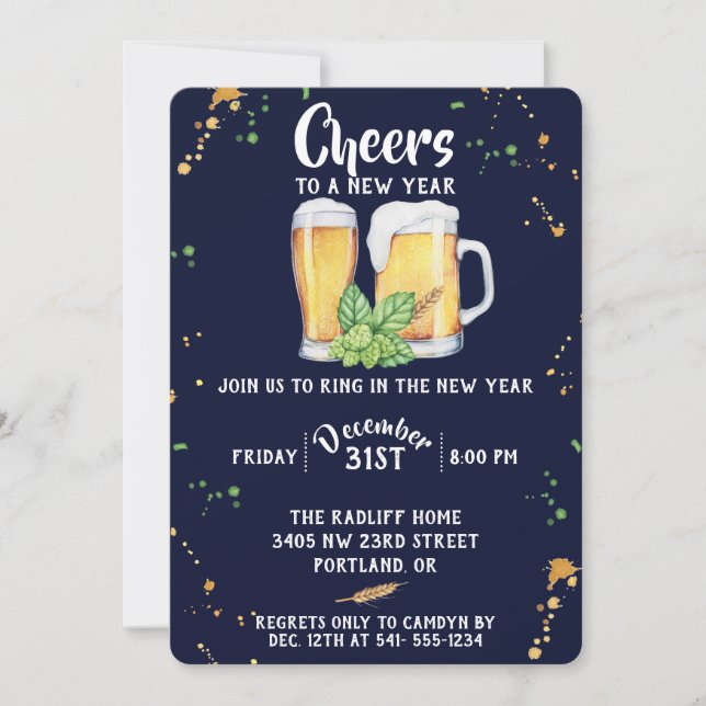 Invitación a fiesta de Año Nuevo estilo Pub (Anverso)