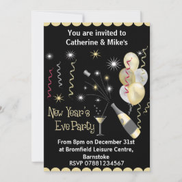 Invitación a fiesta de Año Nuevo - Negro y oro