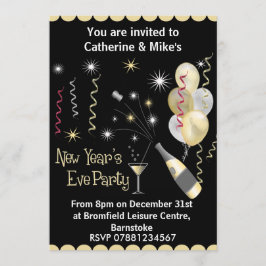 Invitación a fiesta de Año Nuevo - Negro y oro
