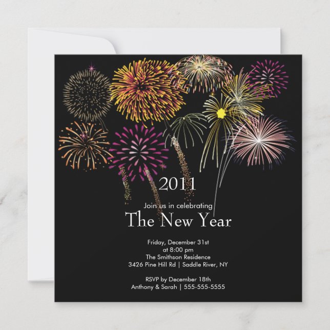 Invitación a fiesta de Año Nuevo para fuegos artif (Anverso)