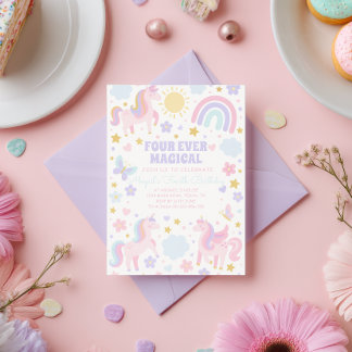 Invitación a Fiesta de arcoiris rosa y morado de U