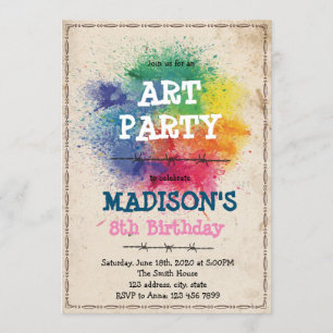 Invitación a fiesta de arte de paintball